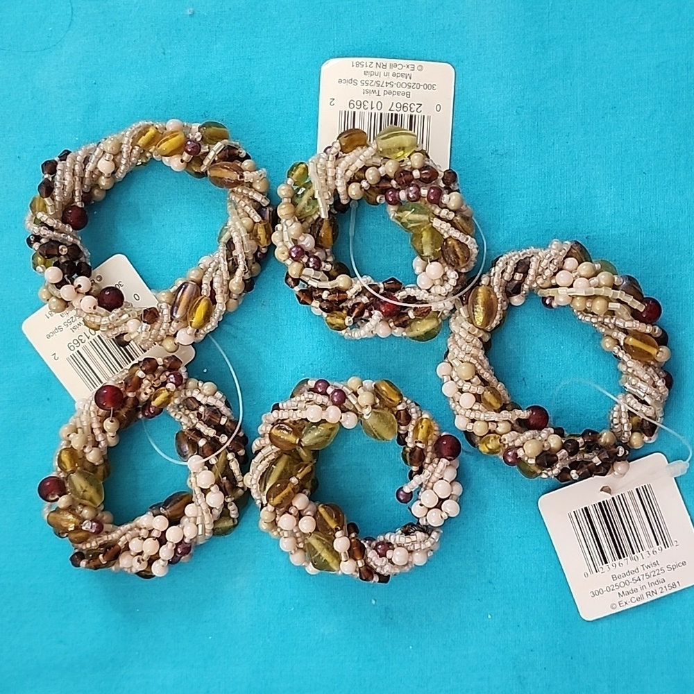 NWT Kemp & Beatley Bead Napkin Rings, Set of 5